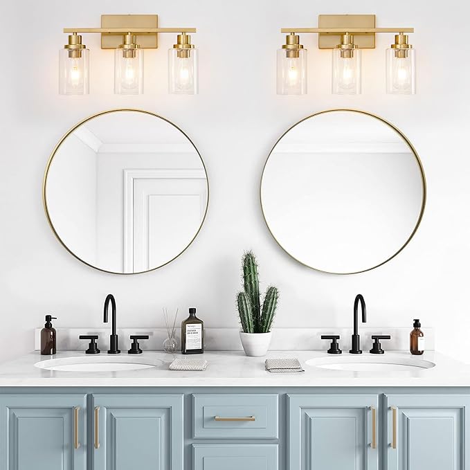 3 Light Bathroom Light Fixtures Brushed Brass Vanity Light Over Mirror Modern - Image 4