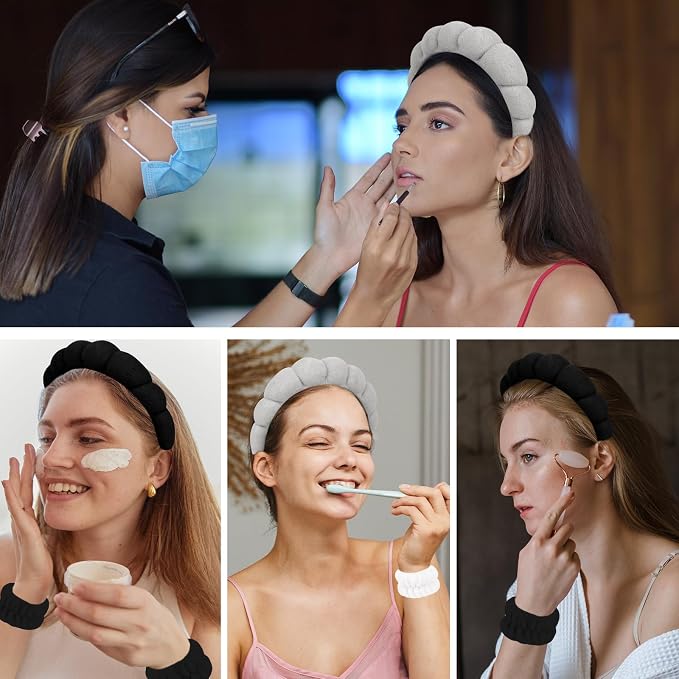 6Pcs Spa Headband and Wrist Washband Set, Skincare Makeup Headband, Sponge Face - Image 5