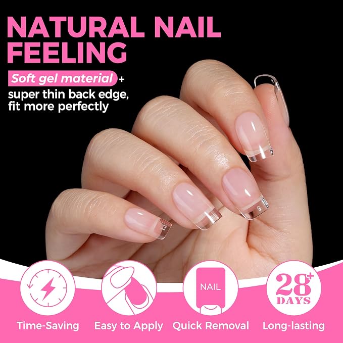 UNA GELLA Short Square & Squoval Nail Tips 216pcs Pre-Etched Short Square Round - Image 4