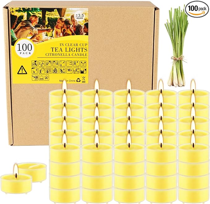 3.5-Hour 100Pack Yellow Tealight Candles, Outdoor and Indoor Summer Scented by YIH
