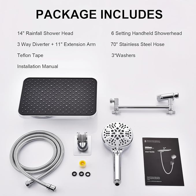 Tandem Shower Head with Filters-14'' Rainfall ShowerHead, Filtered Power Wash - Image 9