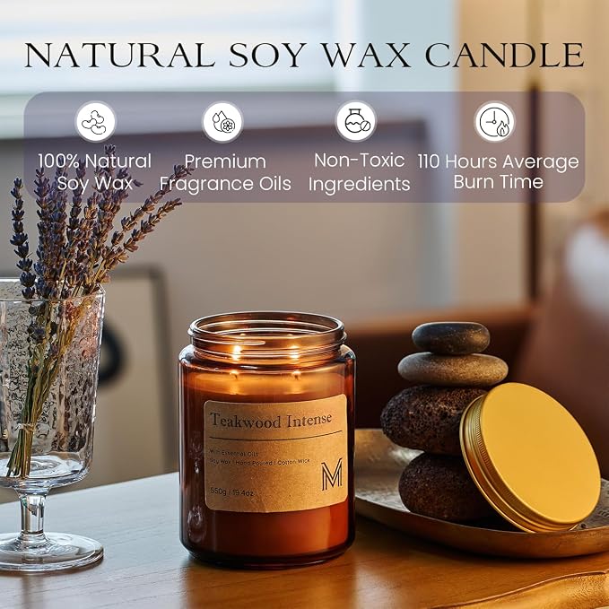 M&SENSE Teakwood Intense Scented Christmas Candle Gift | 19.4oz, 115-Hour Burn - Image 4