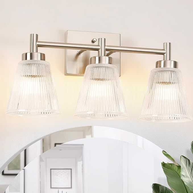 OCIOC Nickel Bathroom Vanity Light 3-Light Bathroom Light Fixtures Over Mirror by ocioc