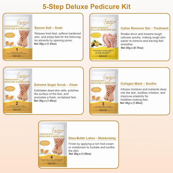 Deluxe Pedicure Kit 5 Step Spa Set – Epsom Salt Soak, Callus Remover Gel - Image 3