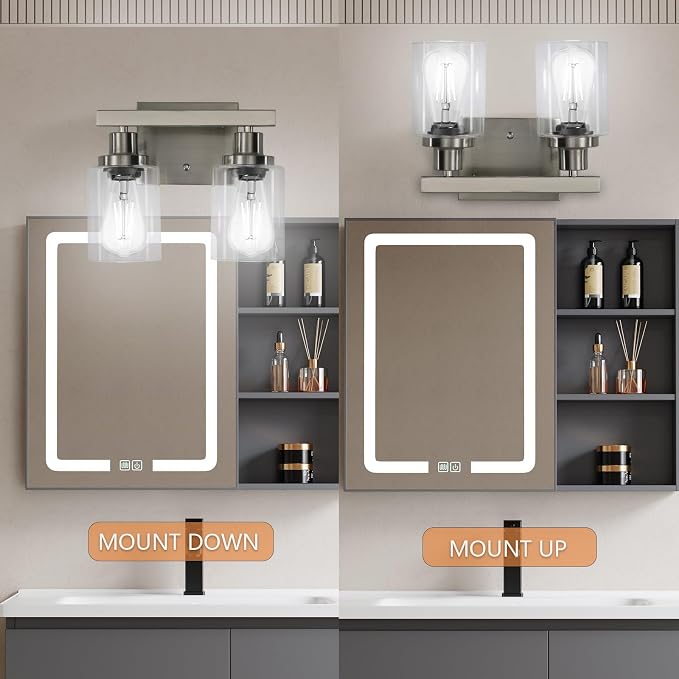 Bathroom Vanity Light, 2-Light Nickel Modern Matte Wall Sconce Lighting - Image 5