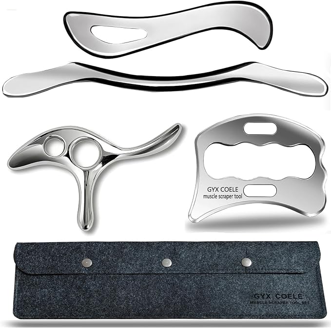 Muscle Scraper Tool Set, Stainless Steel IASTM Tools, 4 Piece, by GYXCOELEIASTMTOOL