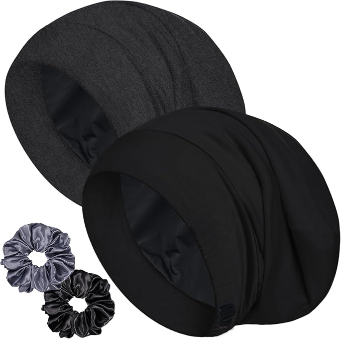Sleep Cap Bonnet for Sleeping, Adjustable Cooling Ice Silk Lined Hair Bonnets by ROYBENS