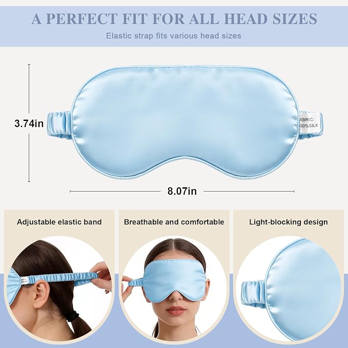 Silk Sleep Mask, Eye Mask for Sleep Women Men, Mulberry Sleeping Mask - Image 2