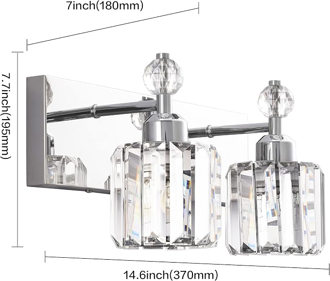 PRESDE Modern Crystal Chrome 2 Light Bathroom Vanity Light - Image 4