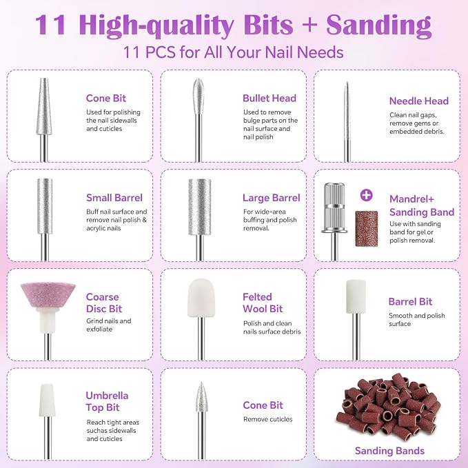 Nail Drill Professional, 45000 RPM Rechargeable Electric Nail File Kit - Image 8