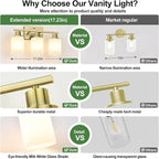 MOKATNG 3-Light Bathroom Light Fixtures, Aged Brass Vanity Light - Image 2