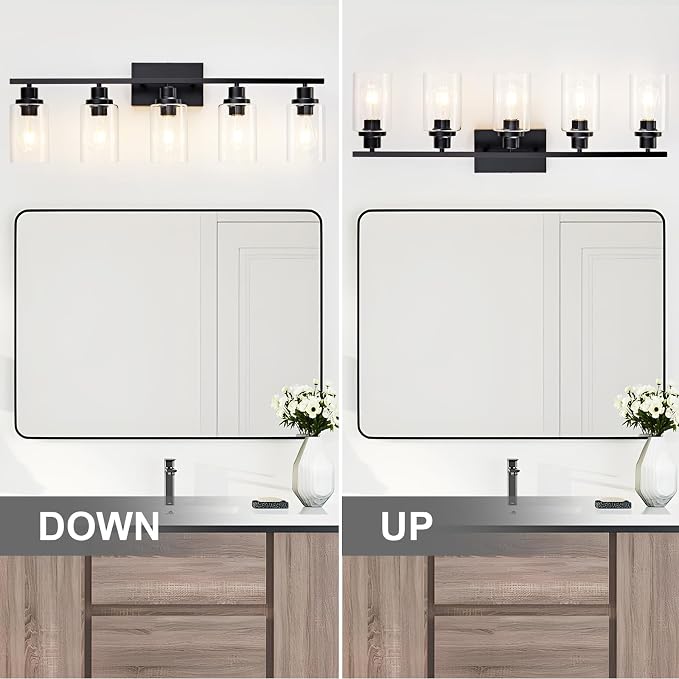5 Light Bathroom Light Fixtures Black Vanity Light Over Mirror Modern Farmhouse - Image 6