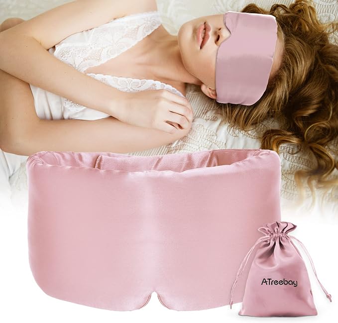 Silk Sleep Mask for Women Men, Mulberry Silk Eye Sleeping Mask & Blindfold by ATreebag