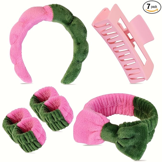 7 Pcs Spa Set, Facial Headband and Wristband Set, Skincare Accessories by Unknown