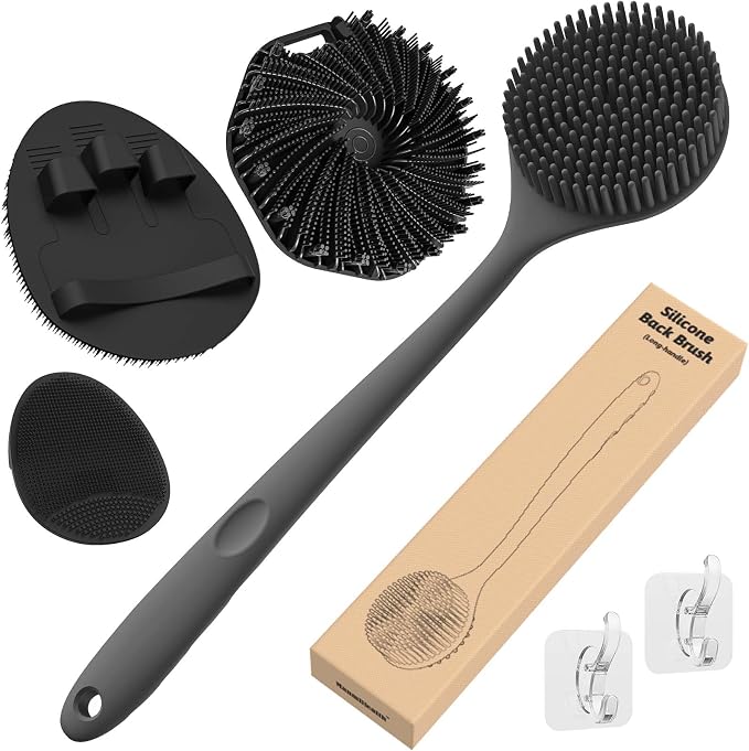 Manmihealth Silicone Back Scrubber & Soft Bath Glove Set 4 PCS, by ManmiHealth