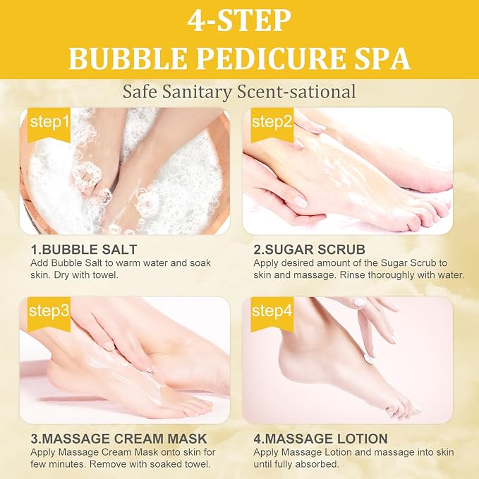 Pedicure Kit Foot Soak Set: Bubble Salt, Sugar Scrub, Massage Mask, Massage - Image 5