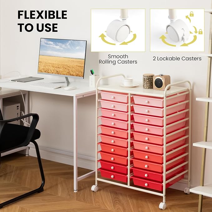 Giantex 20 Drawers Rolling Cart, Mobile Storage Drawer Cart, Classroom - Image 9