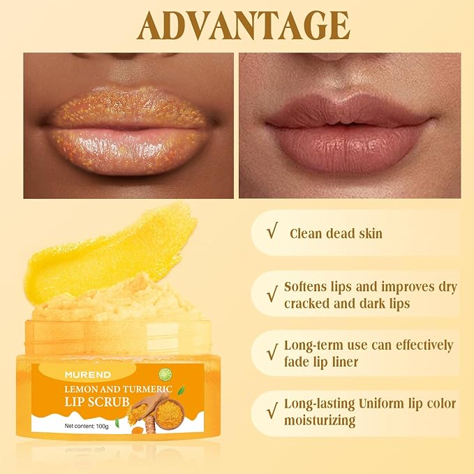 Turmeric Lemon Lip Scrub with Brush, Lip Scrubber Exfoliator - Image 4
