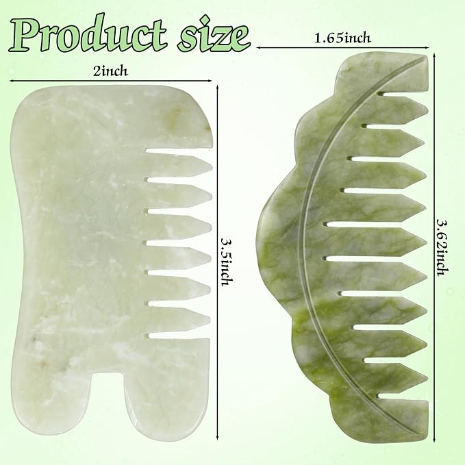 Geiserailie 2 Pcs Jade Combs Esthetician Supplies Massage Stone Hair Gua Sha - Image 2