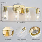 4-Lights Gold Bathroom Light Fixture, Brushed Brass Vanity Light - Image 2