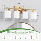 PARTPHONER 4-Light Brushed Gold Bathroom Light Fixtures, Modern Vanity Light - Image 2