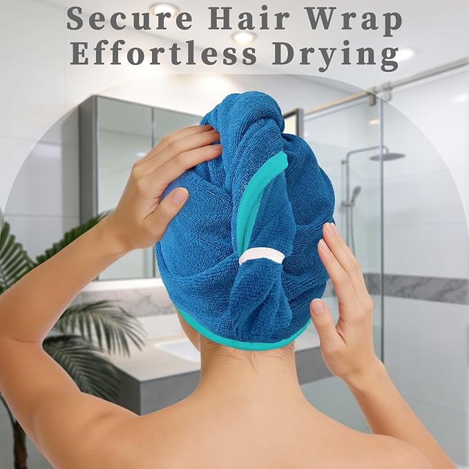 VOOVA & MOVAS Aqua & Blue Microfiber Hair Towel Wrap - Image 6