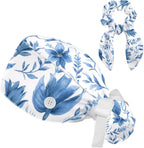 Scrub Cap with Hair Scrunchy, Ponytail Holder Surgical Cap by FVQL