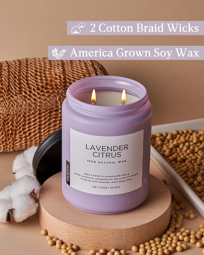 M&SENSE Lavender Citrus Candles, 19.4oz 110H Burn Time Large Natural Soy Candles - Image 3