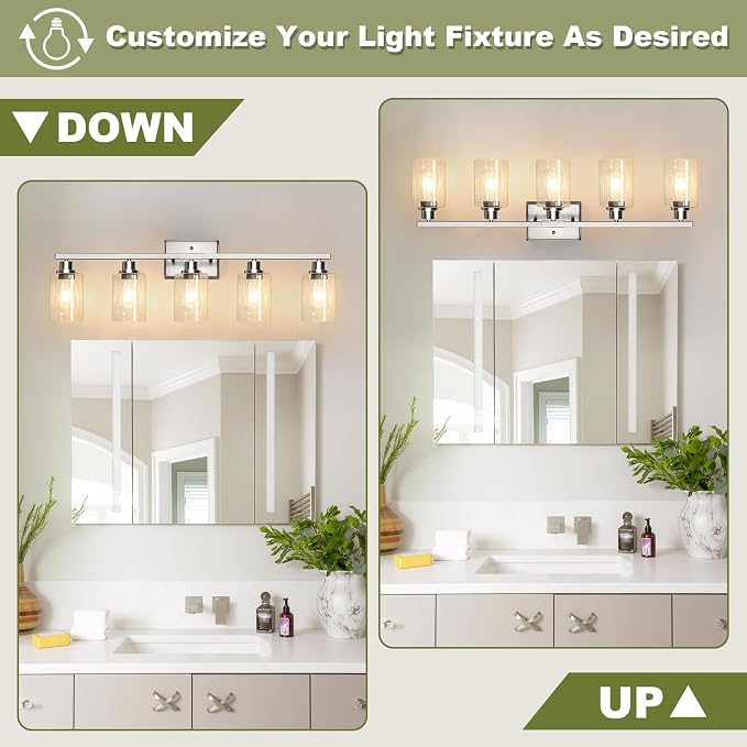 Unicozin Modern Bathroom Light Fixtures, 5 Light Vanity Lights Over Mirror - Image 5