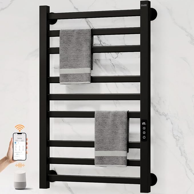ENZE Smart Heated Towel Rack, 9-Bar Wall-Mounted Electric Towel Warmer 230W by ENZESMART