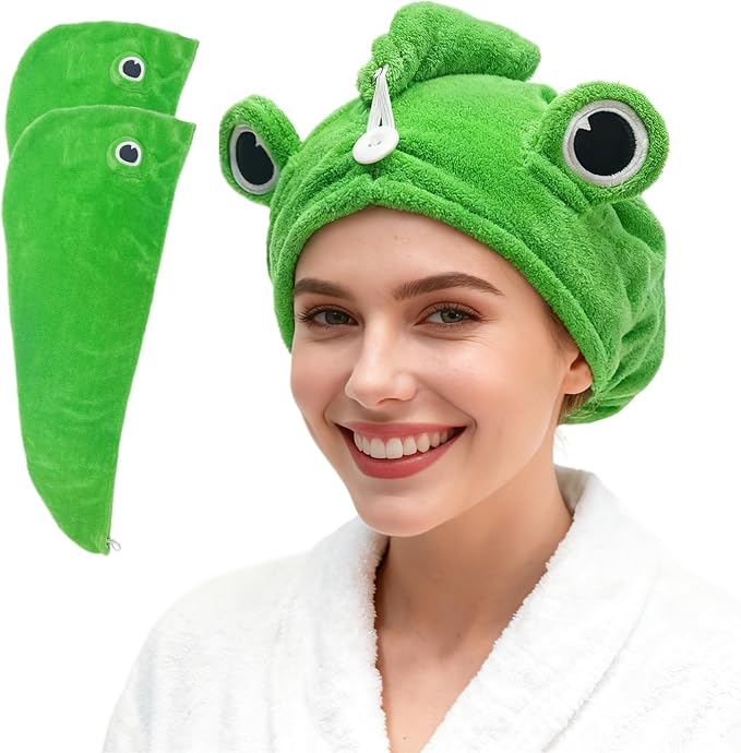 2-Pack Frog Hair Turbans, Super Absorbent Microfiber Hair Towels by Unknown