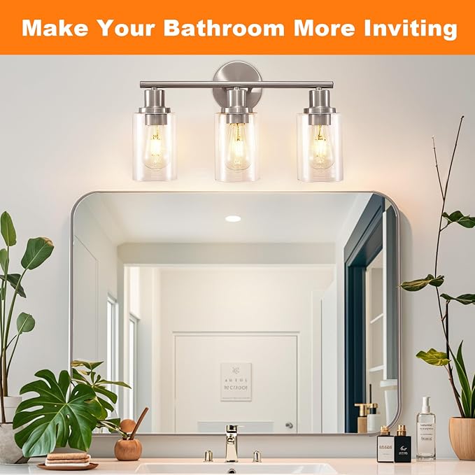 DLLT 3-Light Bathroom Light Fixtures: Nickel Modern Vanity Lights - Image 2