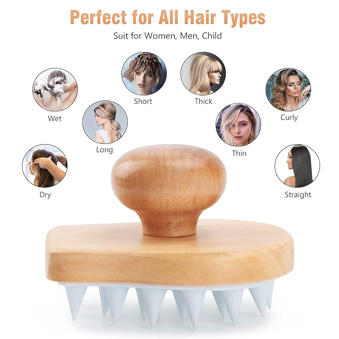 Hangerspace Scalp Massager Shampoo Brush, Wooden Wet and Dry Hair Scalp Care - Image 5