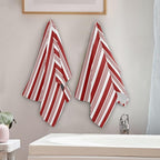 Abstract Red and White Striped Hand Towels - Image 3