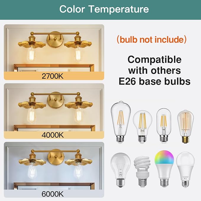 ZGLAOJT 2 Light Vintage Vanity Light Gold Bathroom Light Fixtures Over Mirror. - Image 5
