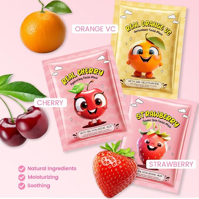 Kaely 10 Pack Fruit Face Masks for Kids, Kids Face Mask Spa Day Kit Supplies - Image 2