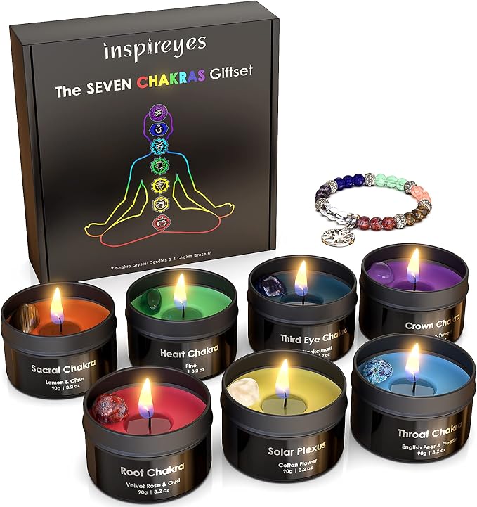 Inspireyes Chakra Candles with Premium Crystal and Healing Stones Luxury by Inspireyes