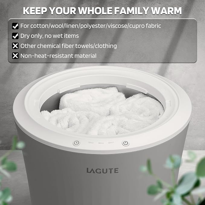 Lagute 20L Towel Warmer for Bathroom, 3-Level Timer, Warning Alarm & RGB Light - Image 6