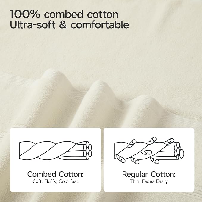 ecolook Bath Towels Set of 4, 100% Cotton, 27 x 55 Inches, Quick-Drying & - Image 7