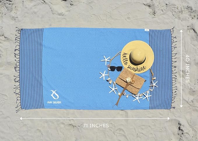 RAY SILVER Turkish Beach Towel – 100% Turkish Cotton 40"x71" Quick Dry - Image 6