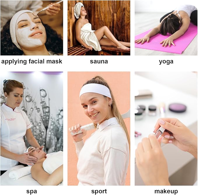 TopTie 4PCS Spa Facial Headband Skincare Makeup Head Wrap Adjustable Terry - Image 7
