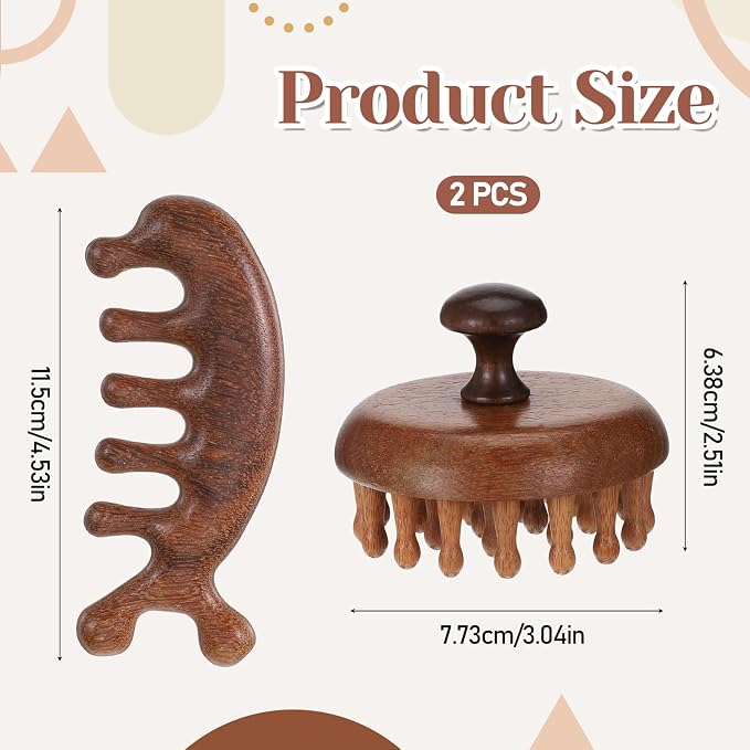 Wood Scalp Massager & Hair Scrubber, Wood Head Massage Brush - Image 2