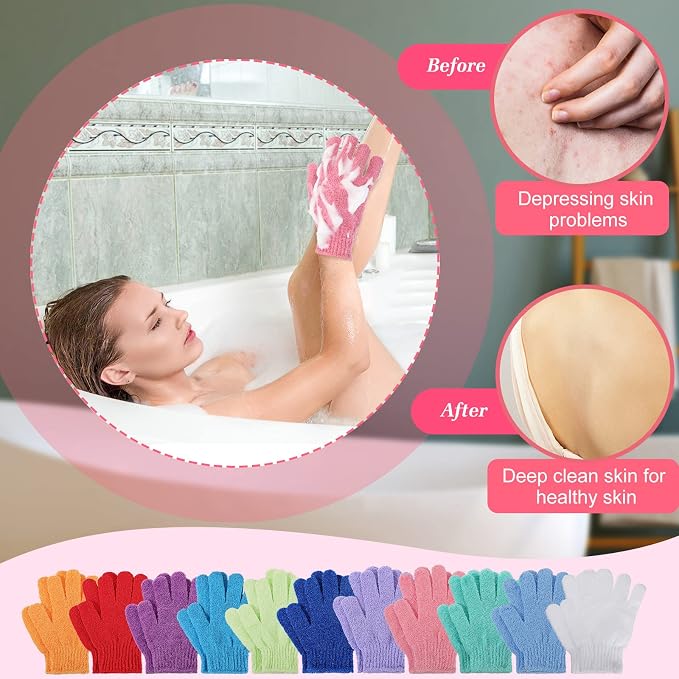 Tegeme 100 Pcs Exfoliating Gloves Bulk Double Sided Nylon Colorful Bath Shower - Image 3