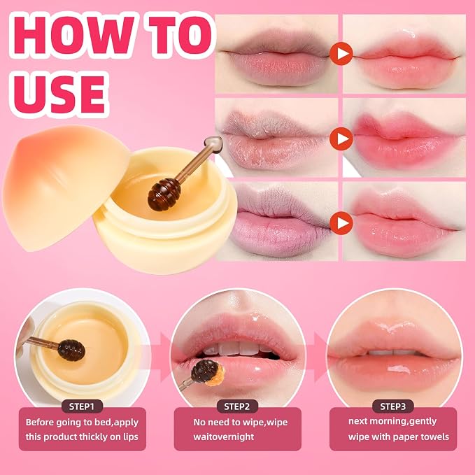 6 PCS Mini Bee Lip Balm Lip Mask Fruit Pot, Strawberry Lip Balm - Image 4