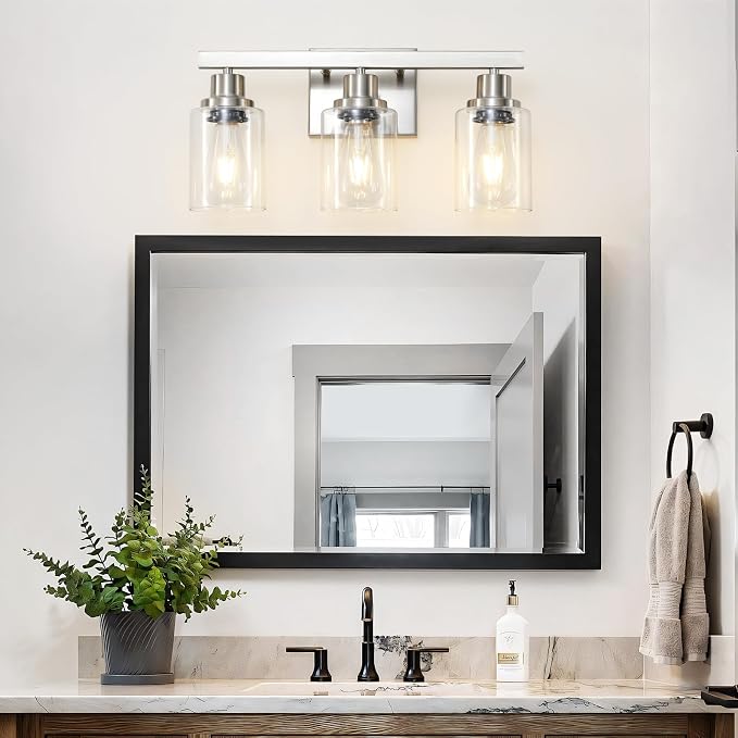 3-Light Bathroom Light Fixtures, Nickel Bathroom Vanity Light - Image 6