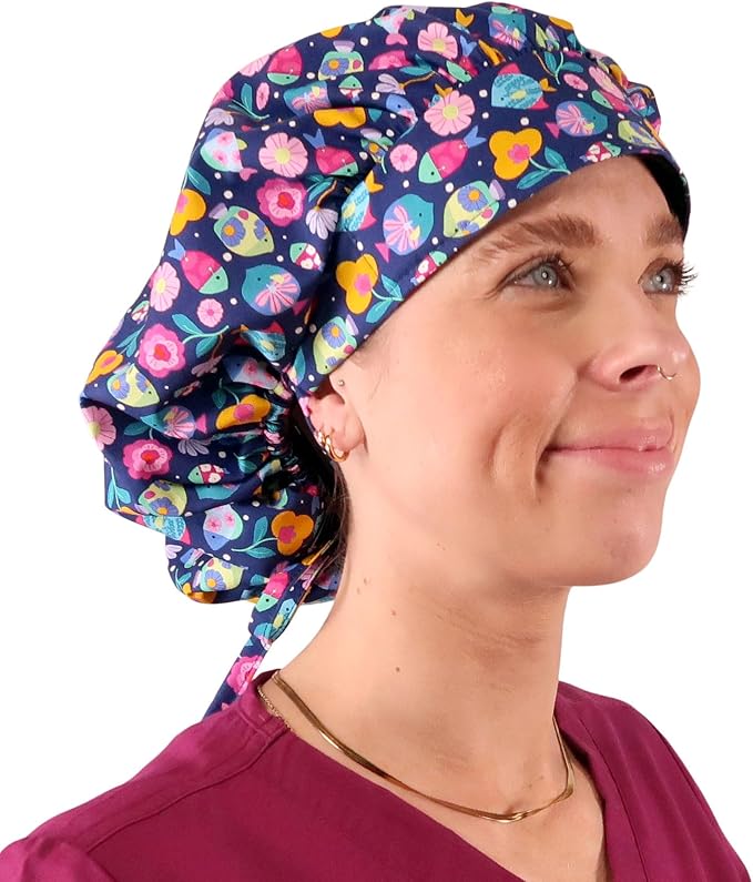 Sparkling EARTH Banded Bouffant Surgical Scrub Ponytail Working Caps and - Image 4