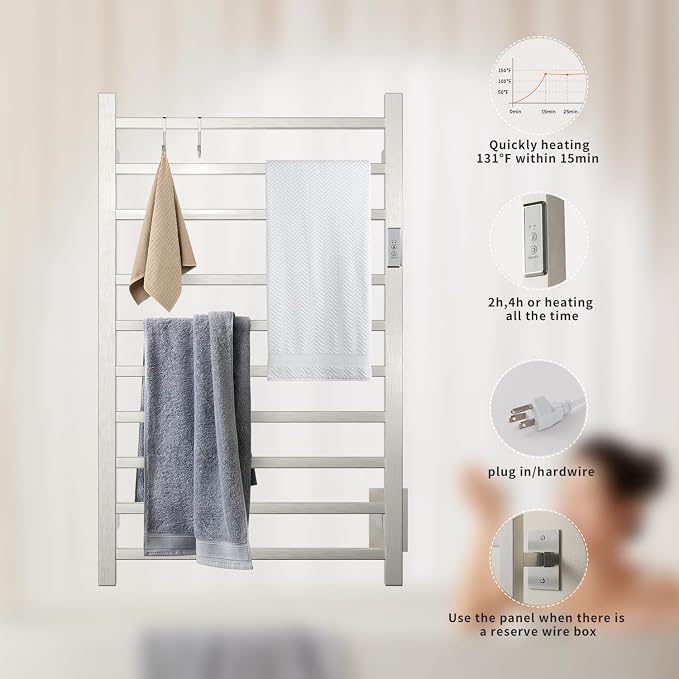 Wall Mounted Towel Warmer Square 10 Bars - Image 3