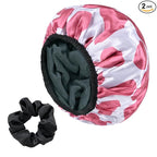 Hot Pink Cow Print Satin Shower Cap, Three-Layer Terry Cloth Lined, by Yonchic