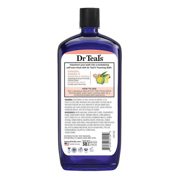 Dr Teal's Foaming Bath with Pure Epsom Salt, Stress Relief with Ginseng & Ginger - Image 11