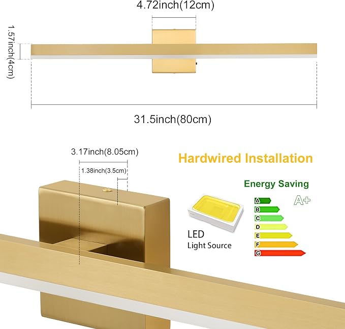 Gold Bathroom Vanity Light 31.5 inch, 26W Dimmable 5CCT LED Modern Bathroom - Image 6
